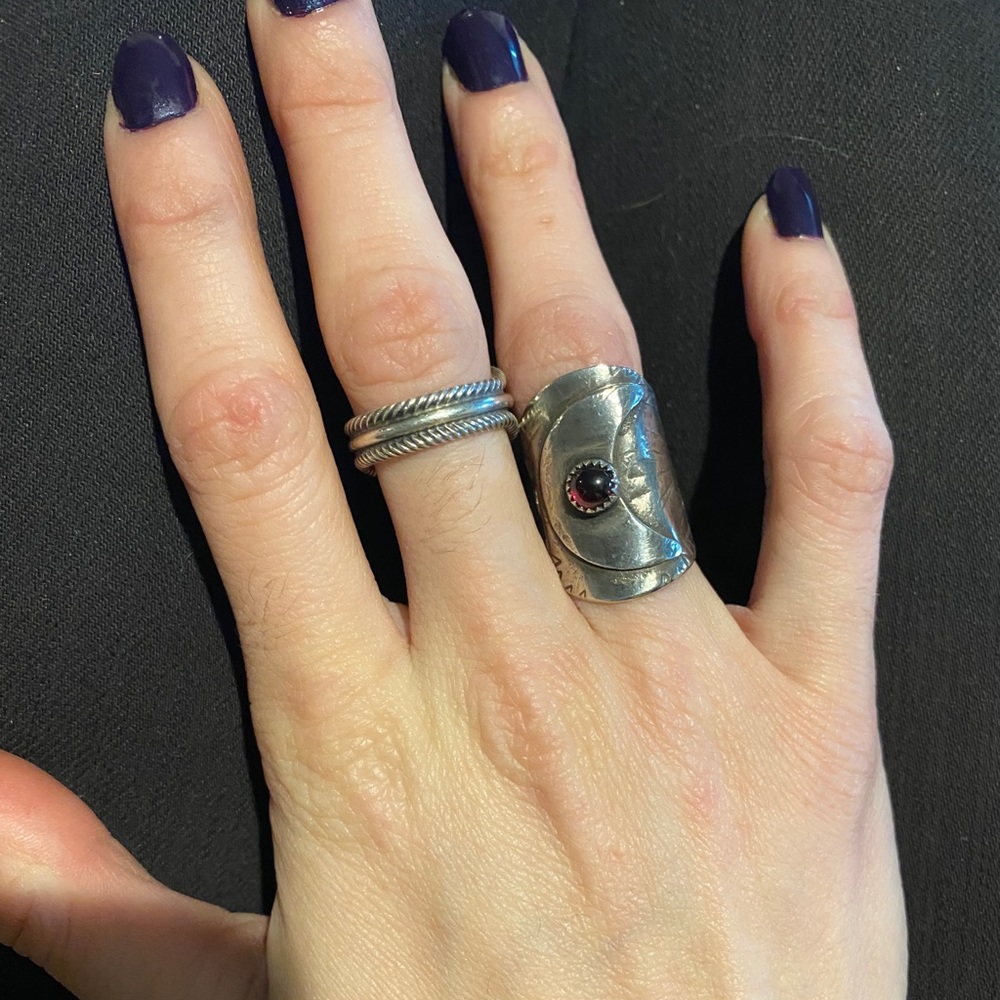 Sterling silver ring moon crescent garnet